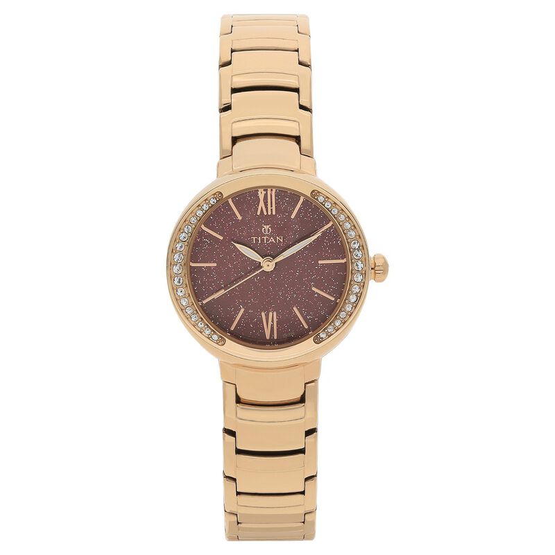 Titan Quartz Analog Red Dial Stainless Steel Strap Watch for Women