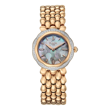 Titan Raga Paris, with Love  Analog White Mosaic Pattern Mother of Pearl Dial Red Stainless Steel Strap Watch For Women