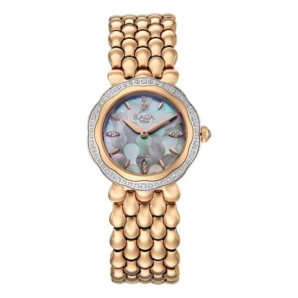 Titan Raga Paris, with Love  Analog White Mosaic Pattern Mother of Pearl Dial Red Stainless Steel Strap Watch For Women - image number 0