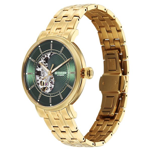 Titan Yin Yang Skeletal Automatic Analog with Green Dial Silver Gold Steel Strap Watch for Men - image number 2