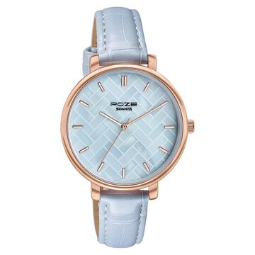 Sonata Poze Quartz Analog Blue Dial Blue Colour Leather Strap Watch For Women