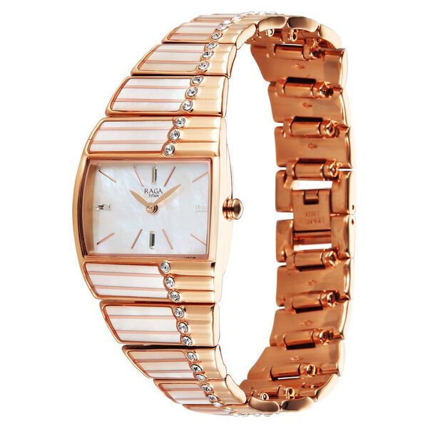 Titan Raga Power Pearls 2.0 Quartz Analog Mother Of Pearl Dial Rose Gold Metal Strap Watch For Women - image number 2