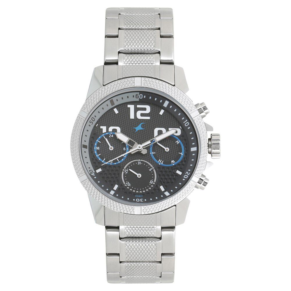 Buy Online Fastrack Loopholes Quartz Multifunction Black Dial Stainless Steel Strap Watch for Guys nm3169sm02 Titan