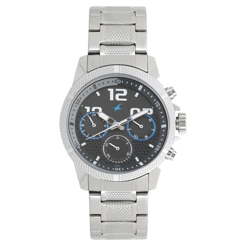 Fastrack Loopholes Quartz Multifunction Black Dial Stainless Steel Strap Watch for Guys