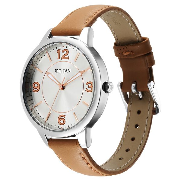 Titan Urban Silver White Dial Analog Leather Strap watch for Women - image number 2