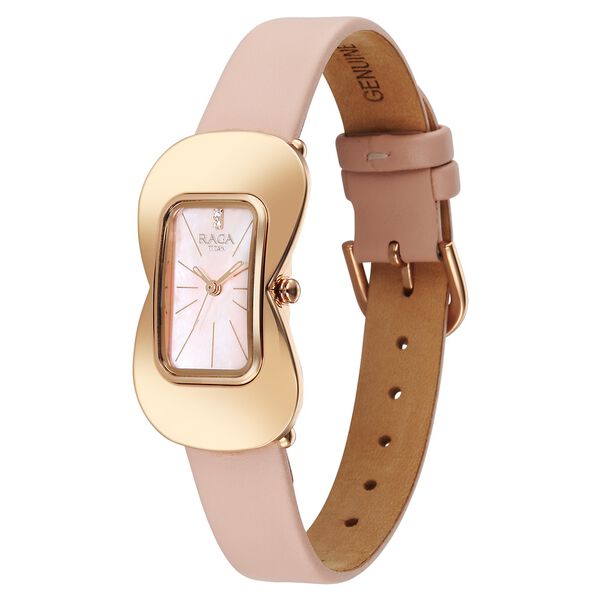 Titan Raga Glimmers Quartz Analog Pink Mother Of Pearl Dial Pink Leather Strap Watch For Women - image number 2