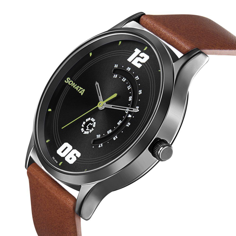 Sonata leather watch hot sale