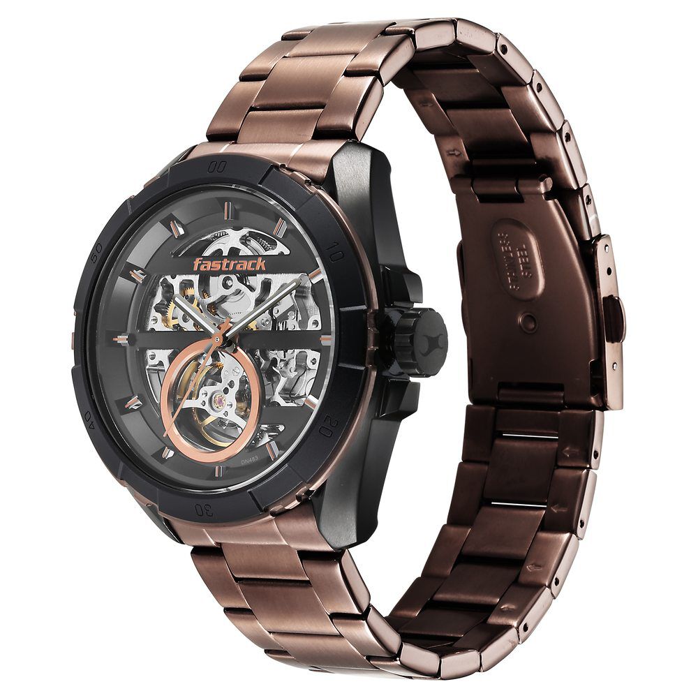 Buy Online Fastrack Automatics Black Dial Stainless Steel Strap