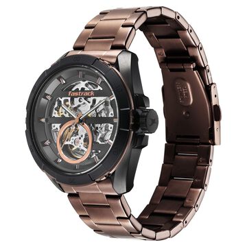 Fastrack Automatics Black Dial Brown Stainless Steel Strap Watch For Guys