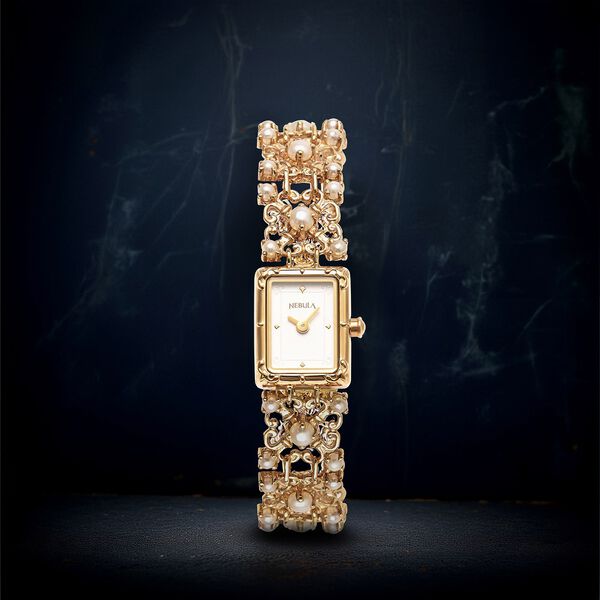 Titan Nebula Jewels 18k Gold Analog White Pearl studded Gold Bracelet Watch for Women - image number 1