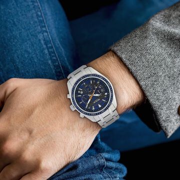 Titan Quartz Chronograph Blue Dial Stainless Steel Strap Watch for Men