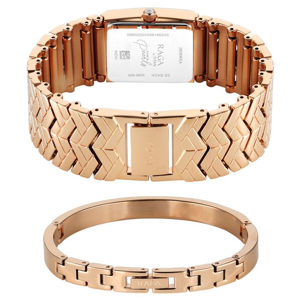 Titan Raga Power Pearls 2.0 Quartz Analog Mother Of Pearl Dial Rose Gold Metal Strap Watch For Women - image number 5