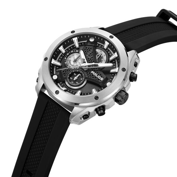 Police Quartz Chronograph Black Dial Black Silicone Strap Watch For Men - image number 1