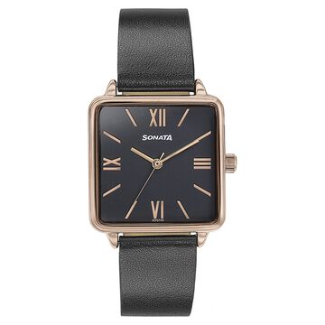 Sonata Quartz Analog Black Dial Black Leather Strap Watch For Women