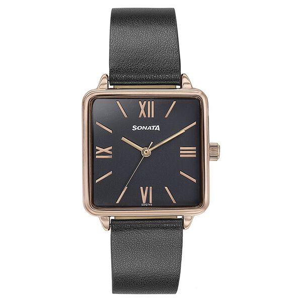 Sonata Quartz Analog Black Dial Black Leather Strap Watch For Women - image number 1