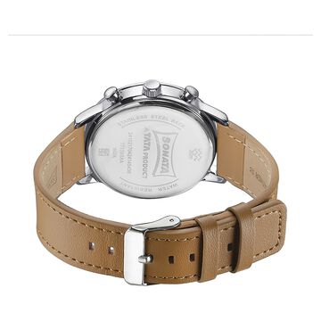 Sonata Quartz Multifunction Silver Dial Brown Leather Strap Watch For Men