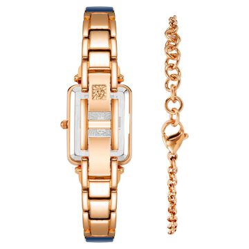 Anne Klein Quartz Analog Blue Dial Two Toned Plastic Strap Rectangular Shaped Watch For Women