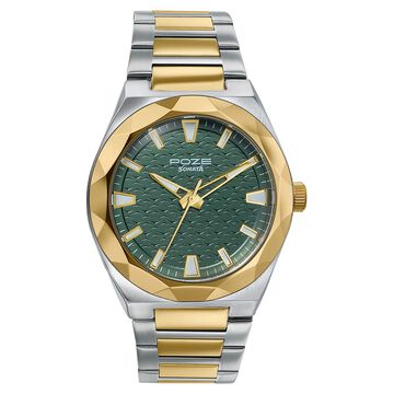 Poze Poze Quartz Analog Green Dial Two Toned Metal Strap Watch For Men