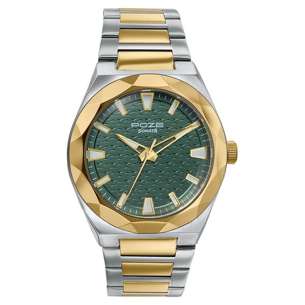 Poze Poze Quartz Analog Green Dial Two Toned Metal Strap Watch For Men - image number 1