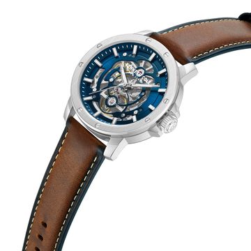 Kenneth Cole Automatic Blue Dial Brown Leather Strap Watch For Men
