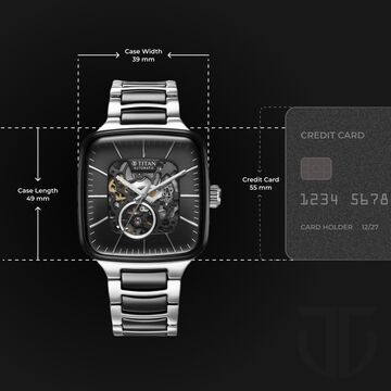 Titan Ceramic Fusion Automatic Square Black Dial Silver Dual-Toned Stainless Steel Bracelet Watch for Men