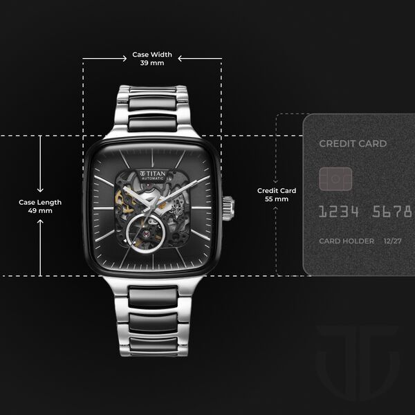 Titan Ceramic Fusion Automatic Square Black Dial Silver Dual-Toned Stainless Steel Bracelet Watch for Men - image number 8