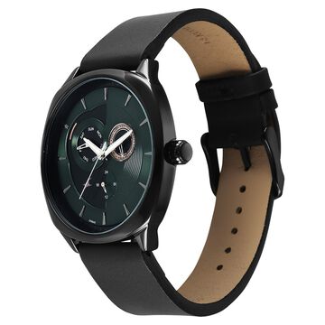 Fastrack Tick Tock Quartz Multifunction Green Dial Leather Strap Watch For Guys