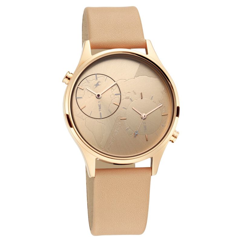 Fastrack Tripster Quartz Analog Rose Gold Dial Leather Strap Watch for Girls