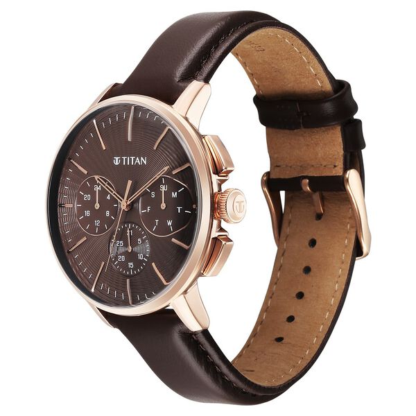 Titan Light leathers Multifunction Brown Dial Leather Strap Watch For Men - image number 2