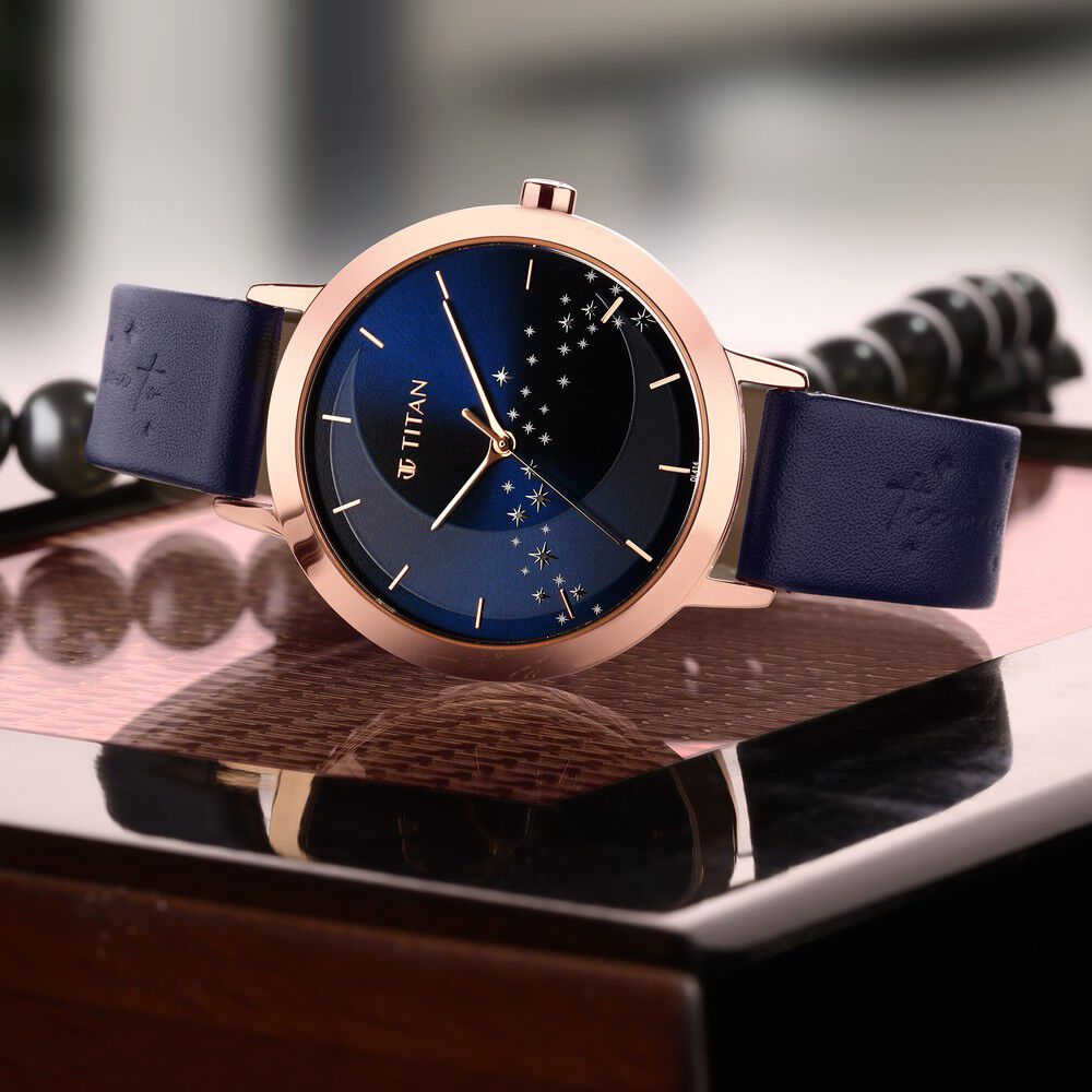 Buy Online Titan Memento Blue Dial Analog Leather Strap Watch for Women nr95133wl02 Titan