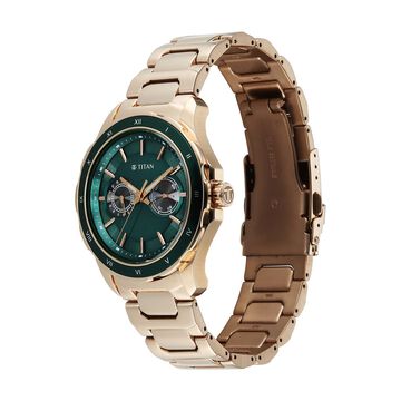 Titan Regalia Opulent Two-Eye Multifunction Green Panda Dial Carnation Leather Strap Watch For Men