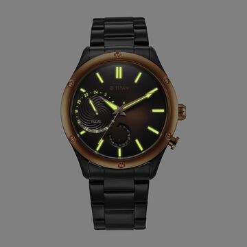 Titan Stellar Multifunction Brown Dial Black Stainless Steel Strap Watch For Men