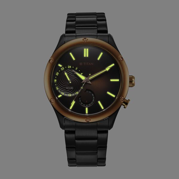 Titan Stellar Multifunction Brown Dial Black Stainless Steel Strap Watch For Men - image number 1