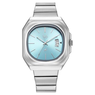 Vyb Pioneer By Fastrack Quartz Analog Blue Dial Silver Stainless Steel Strap Watch For Guys