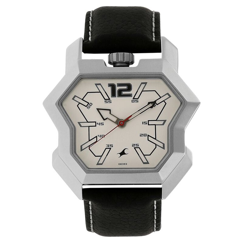 Fastrack Quartz Analog White Dial Leather Strap Watch for Guys