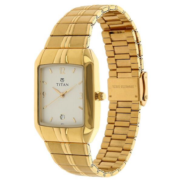 Titan Rectangle White Dial Analog with Date Metal Strap Watch for Men - image number 1