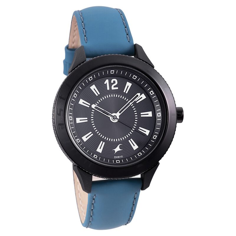 Fastrack Quartz Analog Black Dial Leather Strap Watch for Girls
