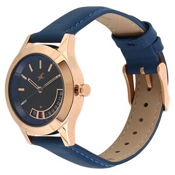 Fastrack All Nighters Quartz Analog with Date Blue Dial Leather Strap Watch for Girls