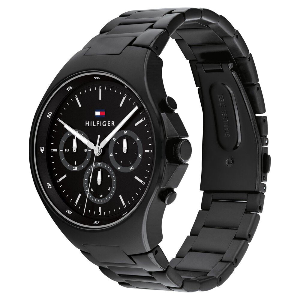 Buy Online Tommy Hilfiger Black Dial Black Colour Stainless Steel Strap Watch for Men th1792055 Titan