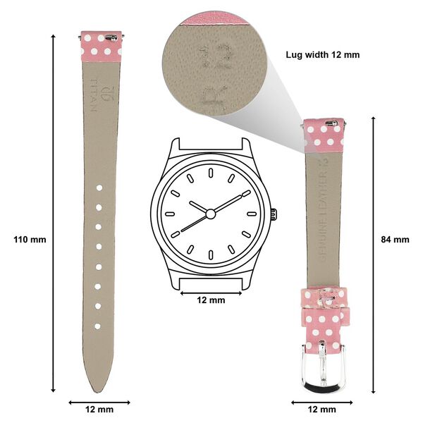 12 mm Pink Genuine Leather Strap for Women - image number 1