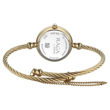 Titan Raga Spotlight Quartz Analog White Dial Golden Metal Strap Watch For Women