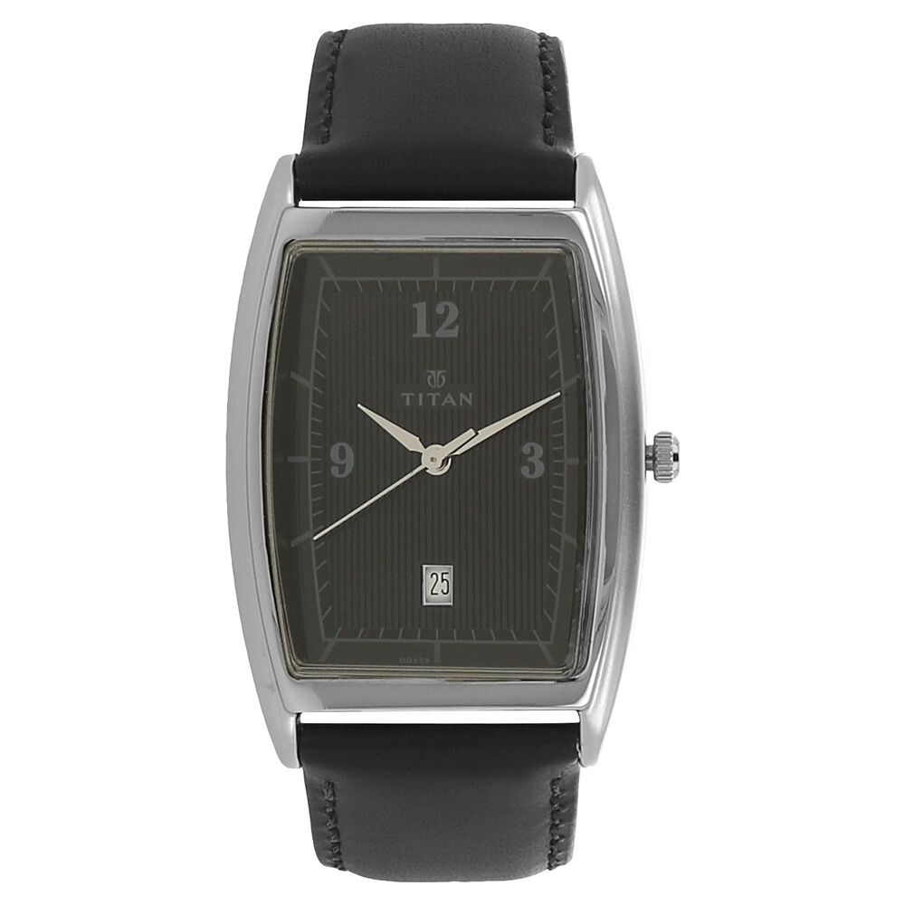 Buy Online Titan Quartz Analog with Date Black Dial Leather Strap