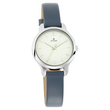 Titan Women's Chic minimalist watch with White dial and leather strap