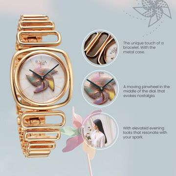 Titan Raga Memoirs Pinwheel Quartz Analog Mother of Pearl Dial With Rose Gold Color Metal Strap Watch For Women