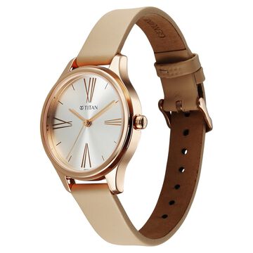 Titan Neo Quartz Analog Silver Dial Beige Leather Strap Watch For Women