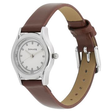 Sonata Essentials White Dial Women Watch With Leather Strap