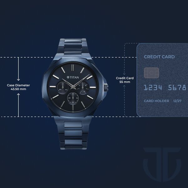 Titan Classic Slim Multifunction Quartz Multifunction Blue Dial Stainless Steel Strap Watch For Men - image number 2