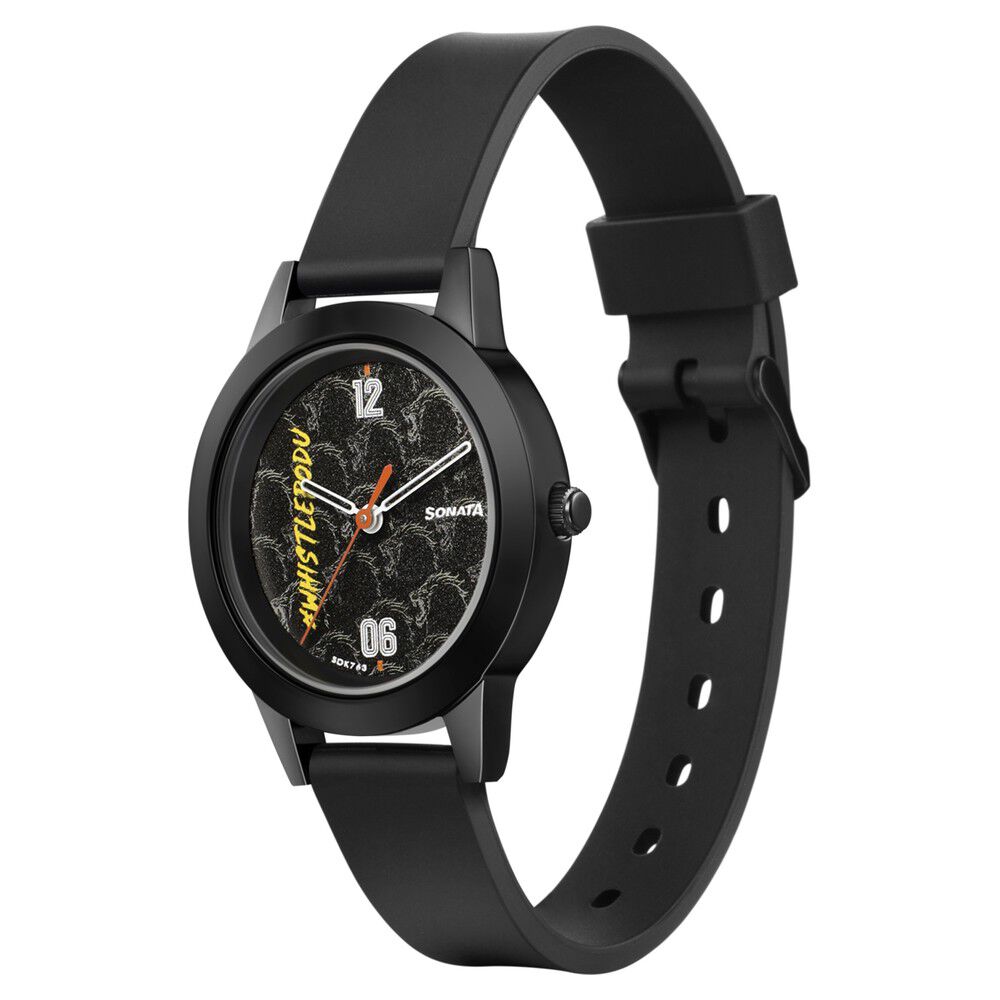 Buy Online Sonata CSK Black Dial Women Watch With TPU Strap 87019np01 Titan