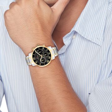 Tommy Hilfiger Quartz Multifunction Black Dial Two Toned Stainless Steel Strap Watch For Men