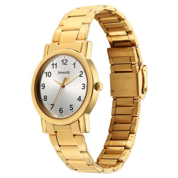 Sonata Classic Quartz Analog Silver Dial Golden Stainless Steel Strap Watch for Men - image number 1